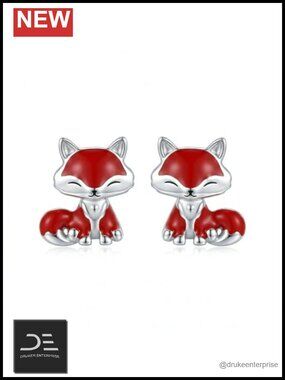 Fox Stud Earrings 18K White Gold Plated Enamel Animal Jewelry Gift for Women